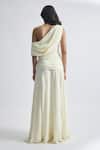 Deme By Gabriella_Off White Crepe Asymmetric Gemma Solid Draped Flowy Gown _Online_at_Aza_Fashions
