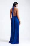 Shop_Deme By Gabriella_Blue Chiffon Brooches Halter Neck Marya Pleated Gown With _at_Aza_Fashions