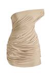 Buy_Deme By Gabriella_Brown Lycra Round Neck Amy Solid Draped Short Dress _Online_at_Aza_Fashions