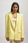 Buy_Deme By Gabriella_Yellow Net, Lycra Solid Full Sleeve Blazer 