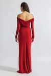 Deme By Gabriella_Red Lycra Off-shoulder Giulia Solid Draped Dress _Online_at_Aza_Fashions