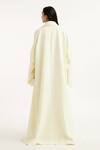 Shop_Deme By Gabriella_Off White Faux Leather, Silk Collared, Natsya Solid Long Jacket Pant Set _at_Aza_Fashions