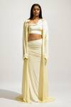 Buy_Deme By Gabriella_Yellow Chiffon, Lycra Asymmetric Solid Cape With Long Skirt Set _at_Aza_Fashions