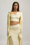 Buy_Deme By Gabriella_Yellow Chiffon, Lycra Asymmetric Solid Cape With Long Skirt Set _Online_at_Aza_Fashions