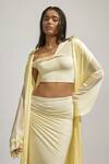 Shop_Deme By Gabriella_Yellow Chiffon, Lycra Asymmetric Solid Cape With Long Skirt Set _at_Aza_Fashions