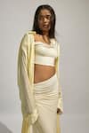 Shop_Deme By Gabriella_Yellow Chiffon, Lycra Asymmetric Solid Cape With Long Skirt Set _Online_at_Aza_Fashions