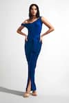 Buy_Deme By Gabriella_Blue Lycra Asymmetric Nellie One Shoulder Draped Dress _at_Aza_Fashions