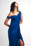 Shop_Deme By Gabriella_Blue Lycra Asymmetric Nellie One Shoulder Draped Dress _Online_at_Aza_Fashions