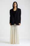 Deme By Gabriella_Black Net, Lycra Square Neck Cara Gather Detailed Gown _Online_at_Aza_Fashions