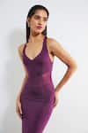 Deme By Gabriella_Purple Net, Chiffon, Lycra Halter Neck Caren Ruffle Bordered Gown _Online_at_Aza_Fashions