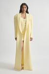 Buy_Deme By Gabriella_Yellow Faux Leather V-neck, Collared Nicole Solid Long Coat With Short Dress _at_Aza_Fashions