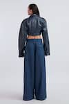 Shop_Deme By Gabriella_Blue Leather Collared Celia Solid Cropped Jacket _at_Aza_Fashions