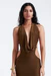 Deme By Gabriella_Brown Lycra Cowl Neck Ninah Deep Gown _Online_at_Aza_Fashions