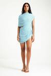 Buy_Deme By Gabriella_Blue Net, Lycra High Neck Alenna Waist Cut-out Dress _at_Aza_Fashions