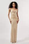 Buy_Deme By Gabriella_Beige Silk Sequins Cowl Neck Embellished Gown _at_Aza_Fashions