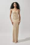 Deme By Gabriella_Beige Silk Sequins Cowl Neck Embellished Gown _Online_at_Aza_Fashions