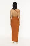Shop_Deme By Gabriella_Orange Malai Lycra One Shoulder Slit Gown _at_Aza_Fashions