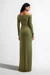 Shop_Deme By Gabriella_Green Lycra Off-shoulder Connie Off Draped Dress _at_Aza_Fashions