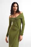 Deme By Gabriella_Green Lycra Off-shoulder Connie Off Draped Dress _Online_at_Aza_Fashions