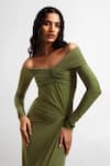 Buy_Deme By Gabriella_Green Lycra Off-shoulder Connie Off Draped Dress _Online_at_Aza_Fashions