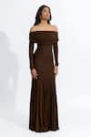 Shop_Deme By Gabriella_Brown Lycra Off-shoulder Irene Off Mermaid Dress _Online_at_Aza_Fashions