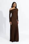 Buy_Deme By Gabriella_Brown Lycra Off-shoulder Irene Off Mermaid Dress _at_Aza_Fashions