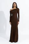 Deme By Gabriella_Brown Lycra Off-shoulder Irene Off Mermaid Dress _at_Aza_Fashions