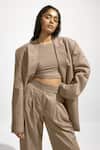 Buy_Deme By Gabriella_Grey Jersey, Suede Boat Neck Solid Crop Top _Online_at_Aza_Fashions