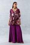 Buy_Aroop Shop India_Purple Moss Floral V Neck Print Peplum Kurta And Flared Pant Set _at_Aza_Fashions