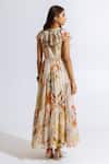 Shop_Aroop Shop India_Beige Recycled Chiffon Floral V Neck Print Maxi Dress _at_Aza_Fashions