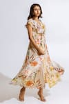 Shop_Aroop Shop India_Beige Recycled Chiffon Floral V Neck Print Maxi Dress _Online_at_Aza_Fashions
