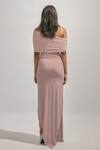 Shop_Deme By Gabriella_Pink Net Off-shoulder Alda Solid Ruched High-low Dress _at_Aza_Fashions