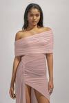 Shop_Deme By Gabriella_Pink Net Off-shoulder Alda Solid Ruched High-low Dress _Online_at_Aza_Fashions
