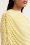 Shop_Deme By Gabriella_Yellow Net, Maheshwari Round Neck Natalia Solid Draped Dress 
