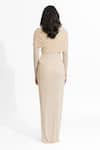 Deme By Gabriella_Beige Net, Maheshwari Round Neck Amelia Plain Draped Dress _Online_at_Aza_Fashions