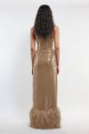 Shop_Deme By Gabriella_Grey Georgette Sequins, Feathers Bandeau Neck Amiele Embellished Dress _at_Aza_Fashions