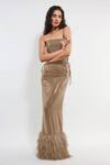 Deme By Gabriella_Grey Georgette Sequins, Feathers Bandeau Neck Amiele Embellished Dress _Online_at_Aza_Fashions