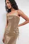 Buy_Deme By Gabriella_Grey Georgette Sequins, Feathers Bandeau Neck Amiele Embellished Dress _Online_at_Aza_Fashions
