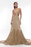 Buy_Deme By Gabriella_Grey Georgette Sequins V-neck Strappy Embellished Gown _at_Aza_Fashions