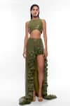 Buy_Deme By Gabriella_Green Georgette, Chiffon Sequins, Embellished Crop Top And Side Slit Skirt Set _at_Aza_Fashions