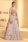 Meenagurnam_Purple Tissue, Linen Sequins, Rosette Bloom Cutwork Pattern Lehenga Set _Online_at_Aza_Fashions