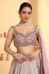 Buy_Meenagurnam_Purple Tissue, Linen Sequins, Rosette Bloom Cutwork Pattern Lehenga Set _Online_at_Aza_Fashions