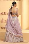 Shop_Meenagurnam_Purple Tissue, Linen Sequins, Rosette Bloom Cutwork Pattern Lehenga Set _at_Aza_Fashions