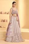 Buy_Meenagurnam_Purple Tissue, Linen Sequins, Rosette Bloom Cutwork Pattern Lehenga Set _at_Aza_Fashions
