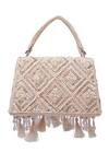 Shop_House Of Kosha_Ivory Sequins, Tassels Elara Suede Embellished Box Bag _Online_at_Aza_Fashions