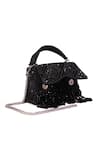 Shop_House Of Kosha_Black Sequins, Beads, Tassels Elara Suede Embellished Box Bag _at_Aza_Fashions