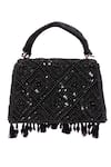 House Of Kosha_Black Sequins, Beads, Tassels Elara Suede Embellished Box Bag _Online_at_Aza_Fashions