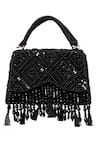 Buy_House Of Kosha_Black Sequins, Beads, Tassels Elara Suede Embellished Box Bag _Online_at_Aza_Fashions