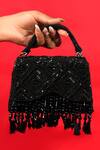 Buy_House Of Kosha_Black Sequins, Beads, Tassels Elara Suede Embellished Box Bag _at_Aza_Fashions