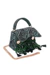 House Of Kosha_Green Sequins, Beads, Tassels Elara Suede Box Bag _Online_at_Aza_Fashions